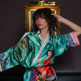 Mary Turquoise 100% Silk Kimono